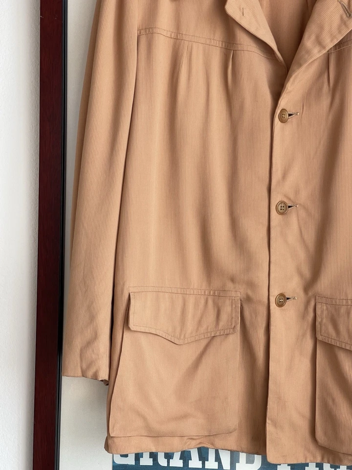 Chaqueta Bronceada Vintage Años 40 50 Cresco Hollywood Rockabilly Gabardina Cordón Rayón Foto 3 de 4