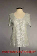 St John Knits Silk, Sequined Top, Blouse Ice Sz 4 NWT MSRP $595