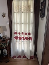 Vintage Sheer Curtain Panel with Embroidered ...