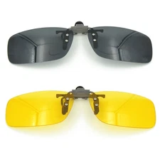2PCS (Yellow Night Vision+Black) Sport Driving Polarized Clip-on Sunglasses F...