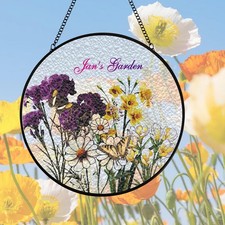 Personalized Birth Flowers StainedGlass Suncatcher,Grandma Gift,Mom's Garden Gif
