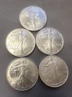 Lot of 5 American Silver Eagles 1 oz .999 Fine Silver Coins • 2005 & 2008 Mix BU