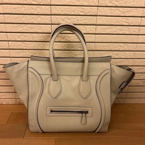 CELINE Luggage Phantom Tote Bag Off White Grained Shopper Calfskin Leather