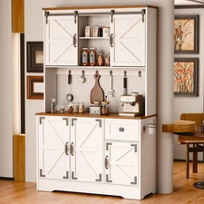 71 Pantry Cabinet, Kitchen Hutch with Microwave Stand & Charging Station,