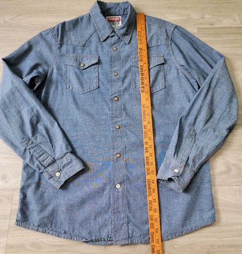 Wrangler Chambray Hemd Herren M Denim Langarm Pearl Snap Western Workwear - Bild 7 von 10