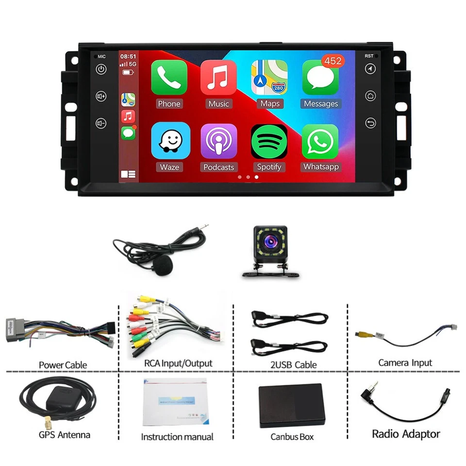 Radio de coche inalámbrico Carplay Android 15 navegación GPS para Chrysler 300 300C 2005-2010 Foto 3 de 4