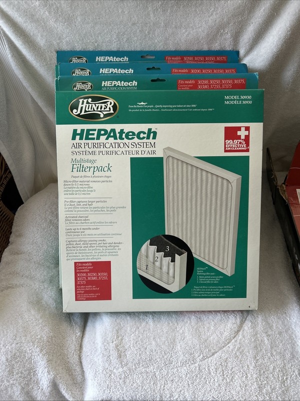 (3) Hunter HEPAtech Replacement Filters 30930 Air Purification System Multistage
