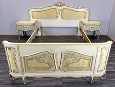 Bed Vintage Shabby Chic Double Bed Frame Headboard with Bedsides Tables LOT 4636