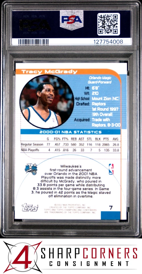 2001 TOPPS CHAMPIONS & CONTENDERS #7 TRACY McGRADY HOF POP 2 PSA 10 - Image 2 of 3