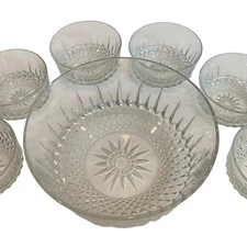 Vintage Arcoroc France Glass Salad Bowl or Fruit Bowl with 6 Serving Bowls Set