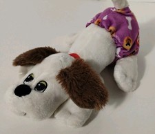 Pound Puppies Newborns Plush 2023 White Puppy Brown Ears Dog W/ Purple Diaper 8"