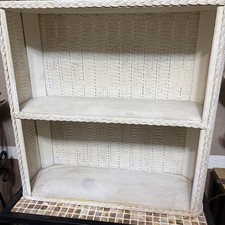 Vtg 18 Rattan White Wicker 2 Tier Hanging Wall Shelf Bathroom Cottagecore Beach