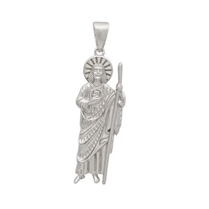 Authentic 925 Sterling Silver Saint Jude Pendant Medalla San Judas Tadeo White Gold Plated