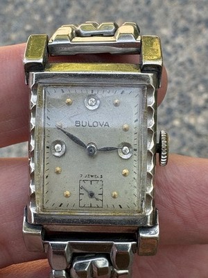 RARE VINTAGE 1950'S BULOVA TANK DIAMOND MECHANICAL HANDWIND 21MM WATCH