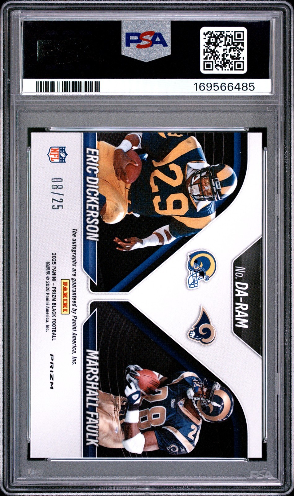 2025 Panini Prizm Black Eric Dickerson/Marshall Faulk Dual Signatures Auto PSA 9 view 2