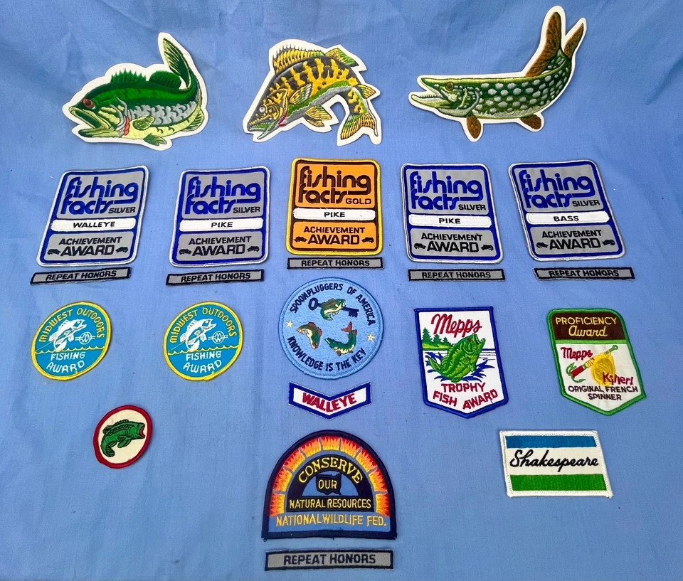 Lot of 23 Embroidered Vintage Fishing Awards Patches Mepps Fishing Facts Unused - Image 2 of 4