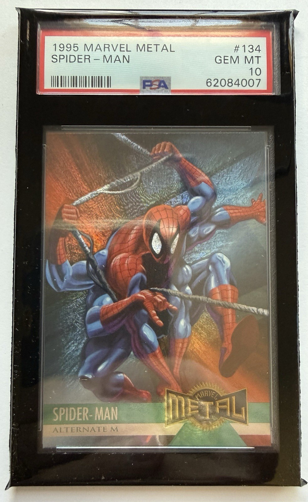 1995 Marvel Metal Card #134 SPIDER-MAN ALTERNATE PSA 10 GEM MINT - POP 101 view 1