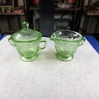 Depression Uranium Glow Glass Creamer & Sugar with lid