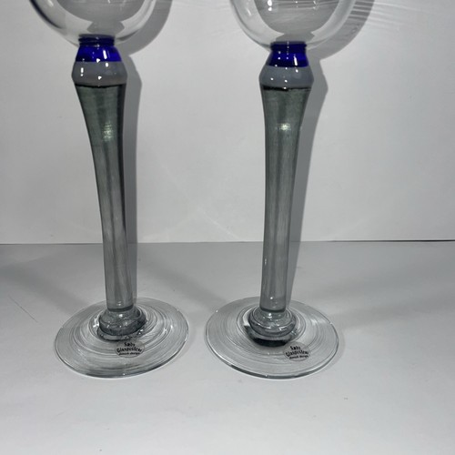 MCM *signiert* Dänisches mundgeblasenes Glas klar blau grau langstielig Likör Cordial - Bild 12 von 14