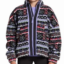 NEW DSG Girls XL Cozy Fleece Full Zip Funky Fair Isle Sherpa Jacket Striped