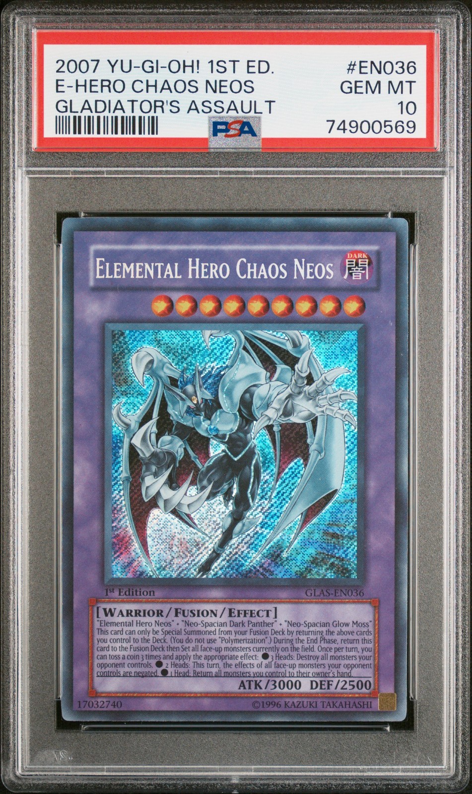 Elemental Hero Chaos Neos GLAS-EN036 1st Edition Secret Rare Yugioh PSA 10 *569