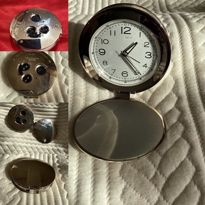 Seltene POTTERY BARN Reise Klappuhr CHROM Tankdeckel FUNKTIONIERT EINWANDFREI 2007