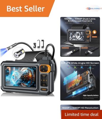 Dual Lens Endoscope Camera 4.3-Inch HD Waterproof Inspection Tool for Mechanics