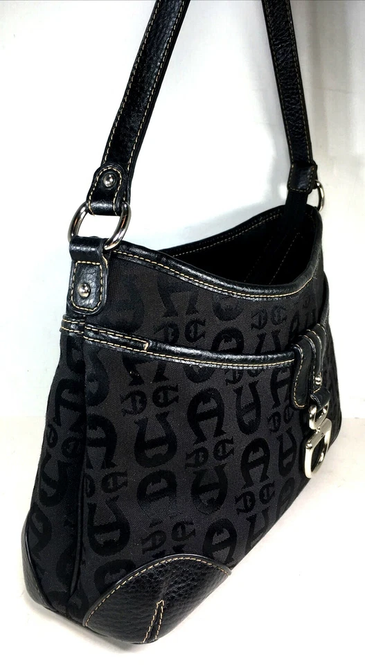 Etienne Aigner tecido preto assinatura com bolsa de ombro de couro sintético - Imagem 4 de 4