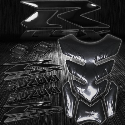 Black Tribal Fire Gas/Fuel Tank Pad+3D 8'' Logo+Suzuki GSXR 2-Tone Emblem Sticker