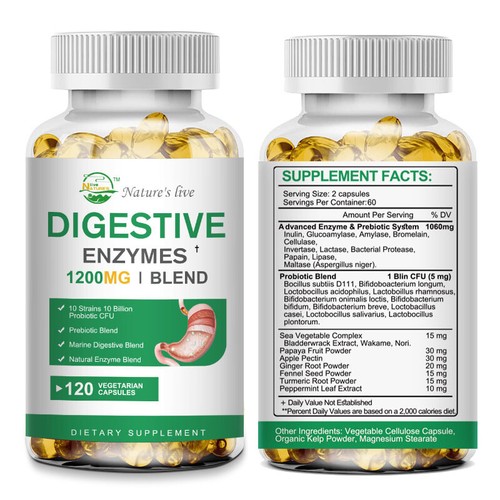 Digestive Enzymes Prebiotic & Probiotics Pancreatin Enzimas Digestivas 120 Caps