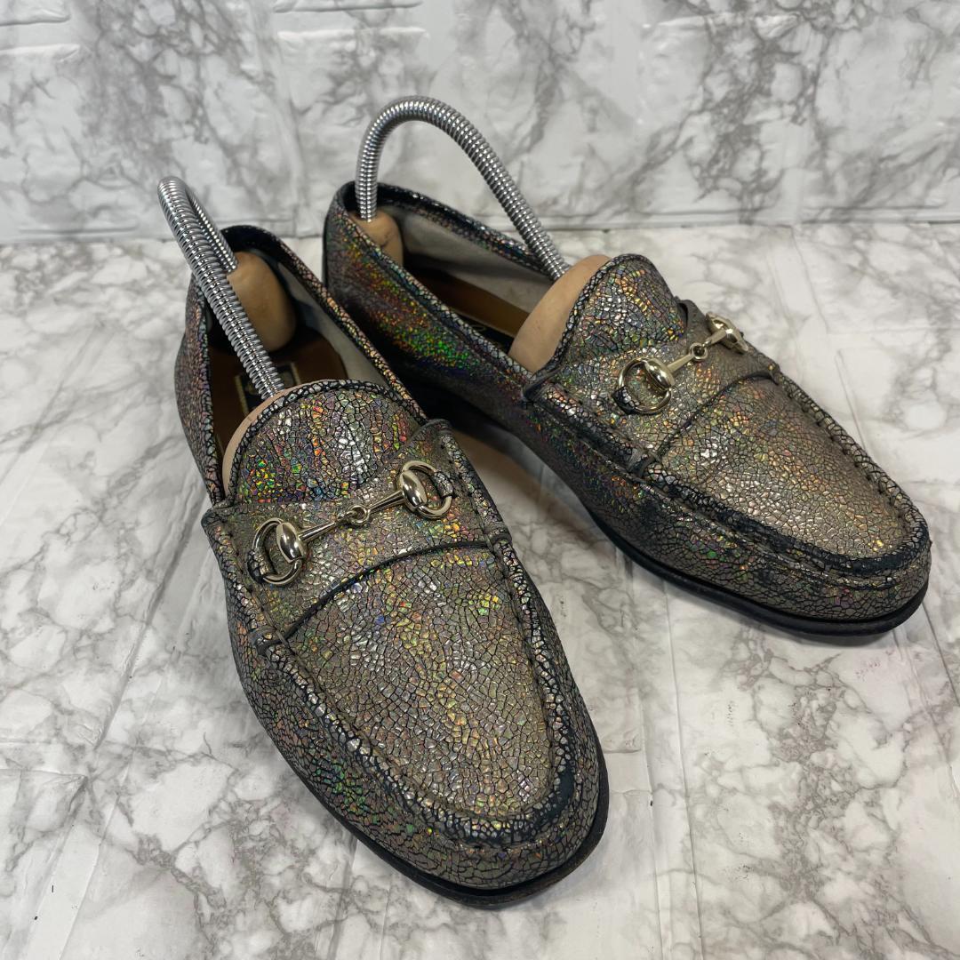 GUCCI Women's Loafers Horsebit Leather Silver EU36/US6 From GUCCI Women's Loafers Horsebit Leather Silver EU36/US6 From