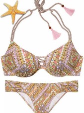 Victoria Secret Gorgeous Pink Paisley 32D 34A 34C, 34D Knockout bikini Medium