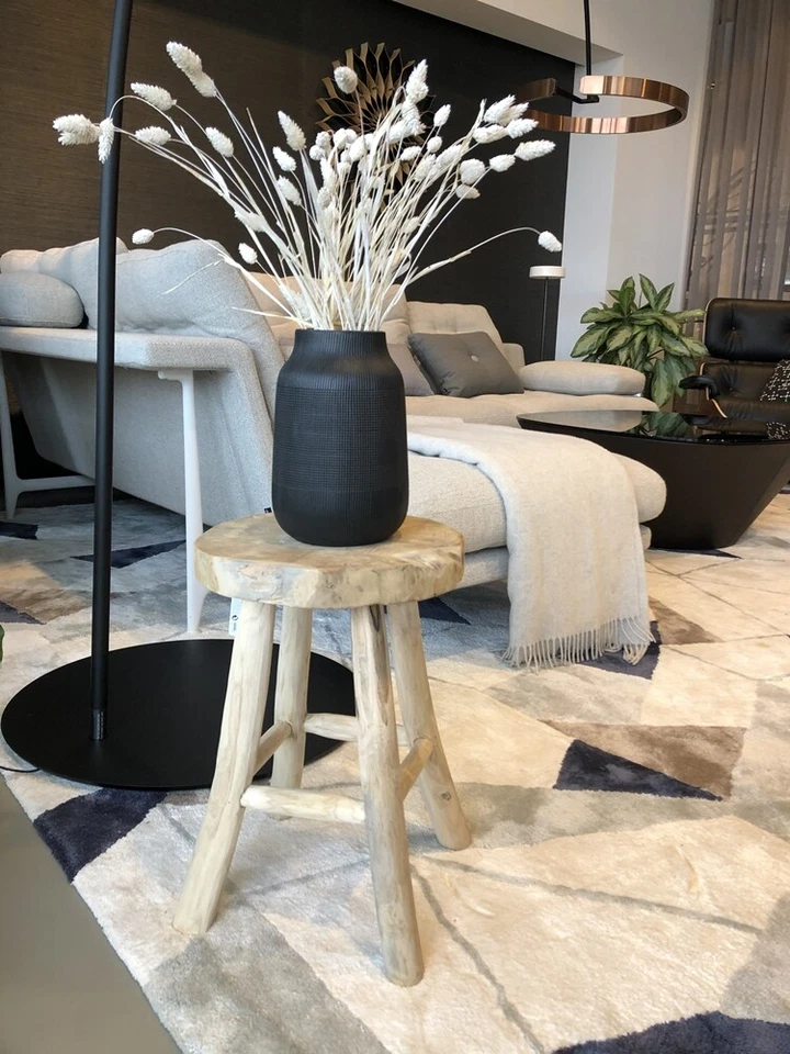 Teakholz Hocker Sitzhocker rund Ø30x42 cm Beistelltisch massiv Shabby Vintage - Bild 2 von 4