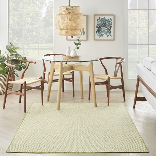 Nourison Courtyard Indoor/Outdoor Ivory Green 6' x 9' Area Rug Geometric Easy - Picture 2 of 3