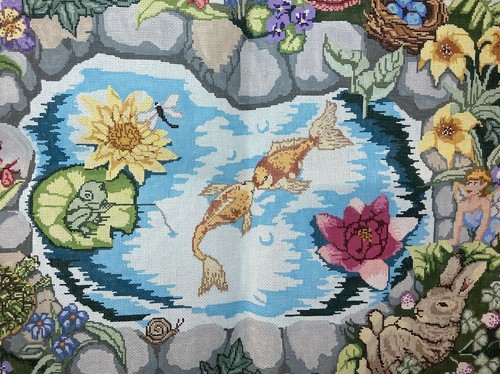 Beautiful JUNIKO Handpainted Needlepoint Canvas 28 1/2” X 41” Fairies bunnies - Picture 10 of 11