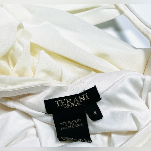 Terani Couture elegantes cremefarbenes Abendkleid römisch verziert Perlen Größe 4 - Bild 8 von 12