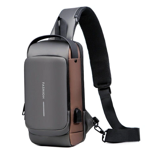 Men's Sling Backpack Waterproof Anti-theft Shoulder Crossbody Chest Bag USB Port - Picture 12 of 20