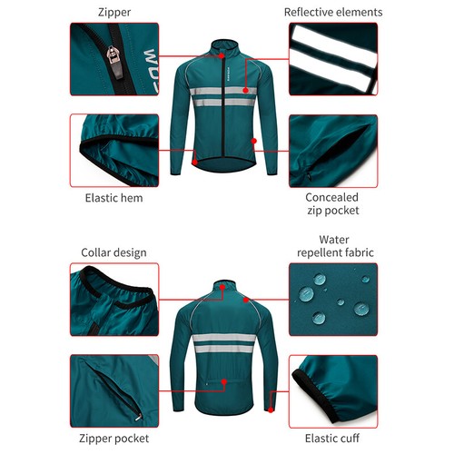 WOSAWE Cycling Jacket Bicycle Windproof Lightweight Coat with Reflective Strip - Picture 3 of 16