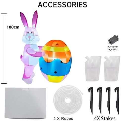 Outdoors Inflatable Decorations Easter Bunny Egg LED Lights Blow Up Yard Garden - Picture 7 of 7