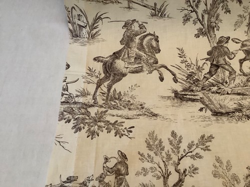 Delightful Antique French Toile du Jouy Printed Cotton Unused Fabric Horses Hunt - Picture 10 of 10