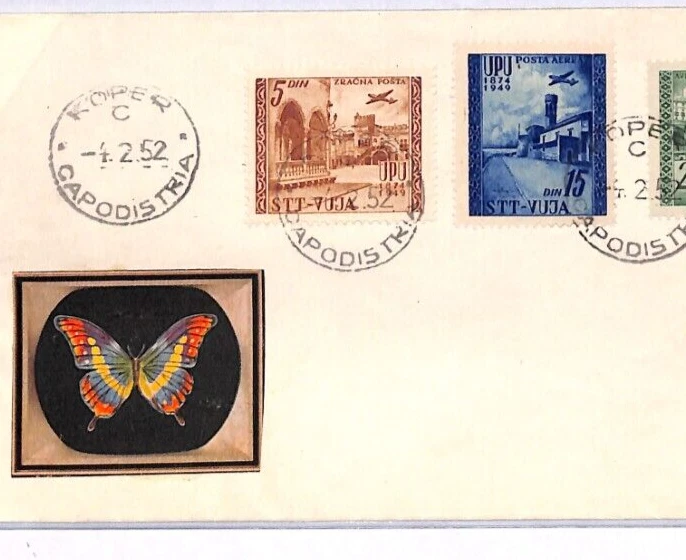 Yugoslavia TRIESTE STT-VUJA Zona B FDC 1952 UPU Aniversario Mariposas YT257 Foto 3 de 4