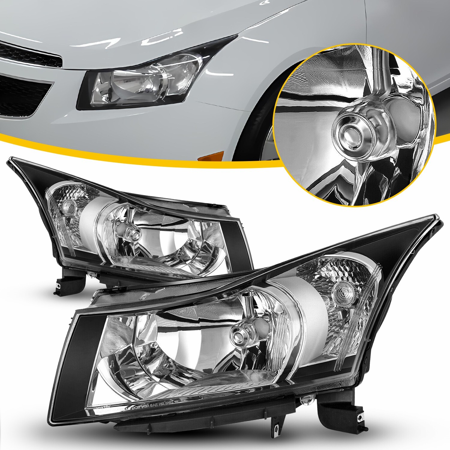 AUXITO Headlights For 2011-2015 Chevy Cruze Black Headlamps Left+Right Pair I
