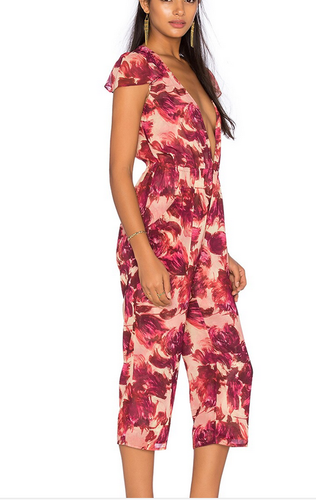 FOR LOVE AND LEMONS Sweet Jane Cropped Red Floral Jumpsuit Size Small - Picture 3 of 11