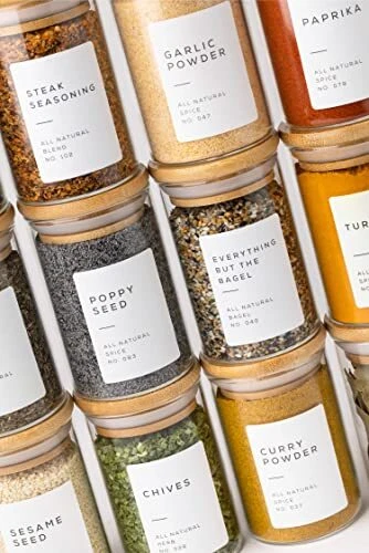 160 Minimalist Black Spice Labels. Preprinted Modern Farmhouse