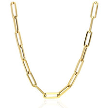 14KT Yellow Gold 6 MM Paper Clip Open Link Chain Necklace NEW Various Lengths