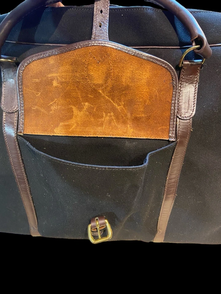 Bolso de viaje de fin de semana Eddie Bauer Vintage 1994 negro con adornos de lona/cuero Foto 3 de 4