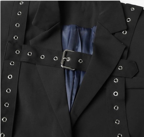 Mujer 2023 Moda Solapa Tachuelas Ojales Hebilla Correa Delgado Blazer Trajes Top YITI - Imagen 9 de 13