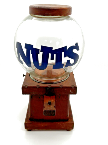 Vintage Nuts Peanut Dispenser Tabletop Bar Wood Glass Globe No Coins Needed - Picture 1 of 7