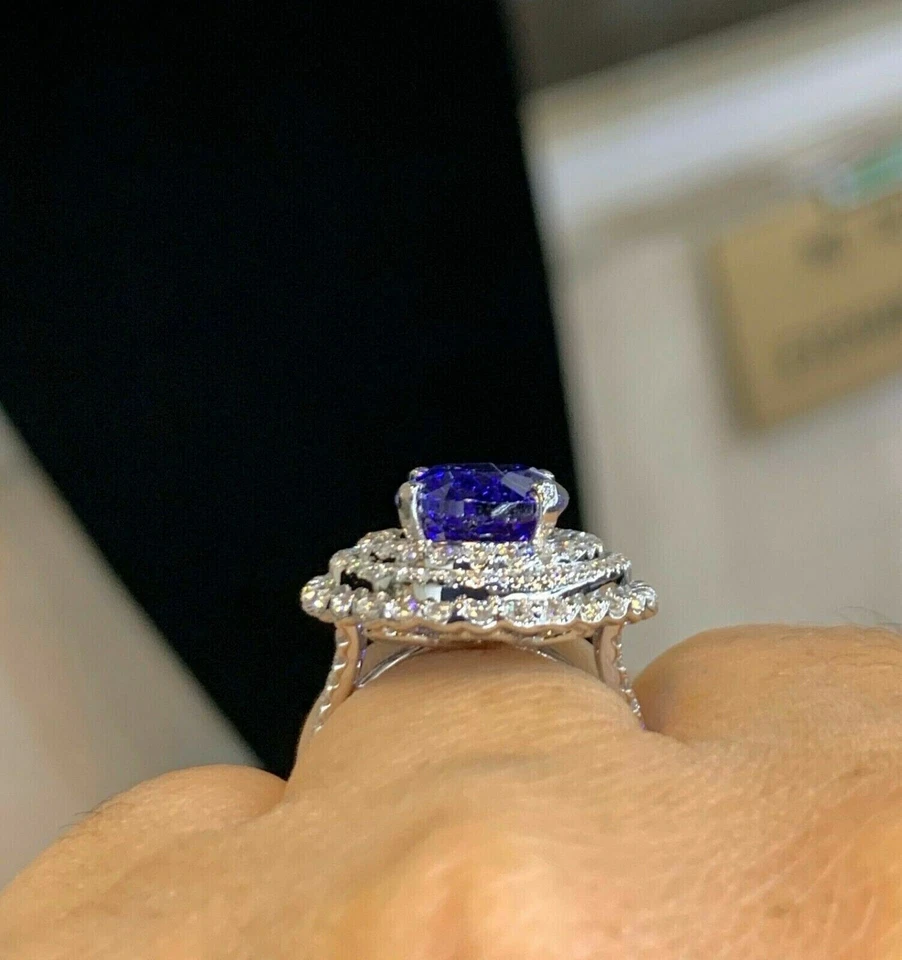 3Ct Oval Cut Lab-Created Tanzanite Halo Engagement Ring In 14k White Gold Plated - Image 2 of 4
