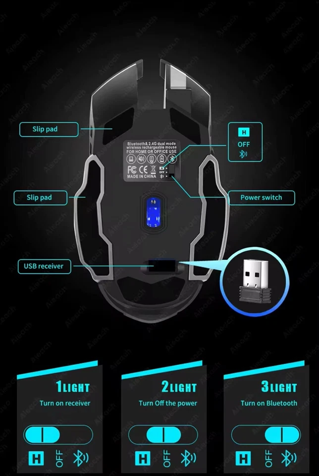 RGB LED AIEACH Bluetooth Gaming Mouse, Professional & Affordable Mouse. - Image 4 of 4